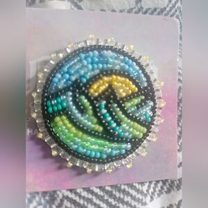 Handcrafted Indigenous Beaded Landscape Brooch - NEW. One Of A Kind